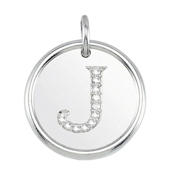 1/20 Ctw G-H I1 Diamond Initial 17mm Sterling Silver Pendant Letter J